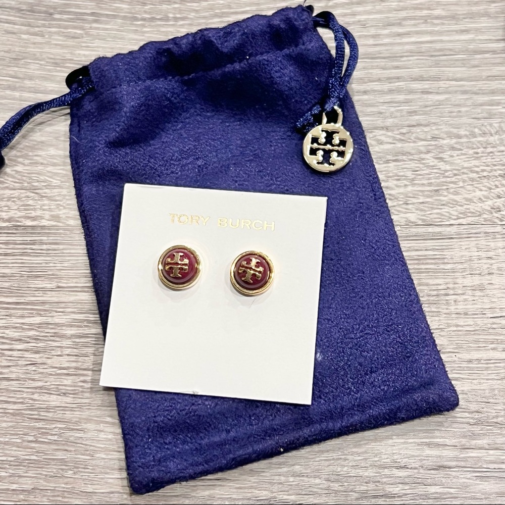 Tory Burch Melodie Stud Earrings in burgundy